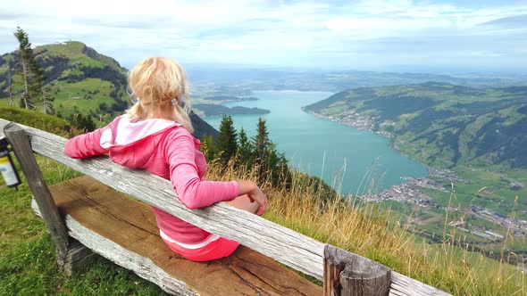 Tourist Woman at Rigi Scheidegg Bench