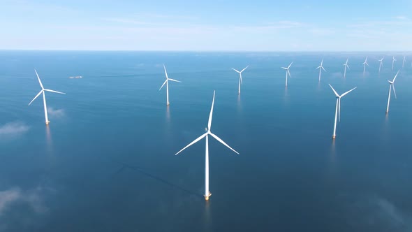 Huge Windmill Turbines Offshore Windmill Farm in the Ocean Westermeerwind Park Windmills Isolated at