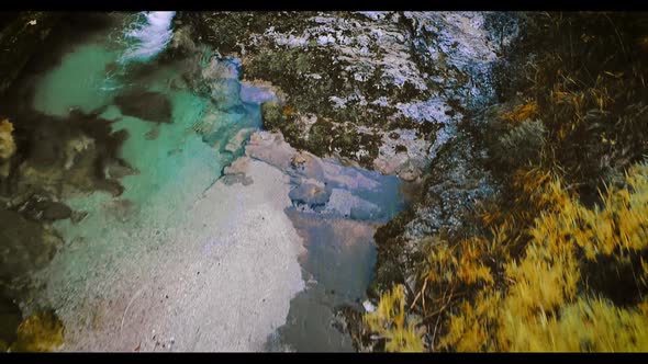 Aerial drone flight through otschergraben in autumn