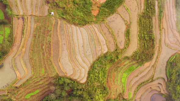 Aerial of the rice fields and villages of Yuanyang County China