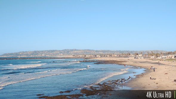 4K Pacific Ocean and Ocean Beach Coastline During Low Tide in San Diego, California
