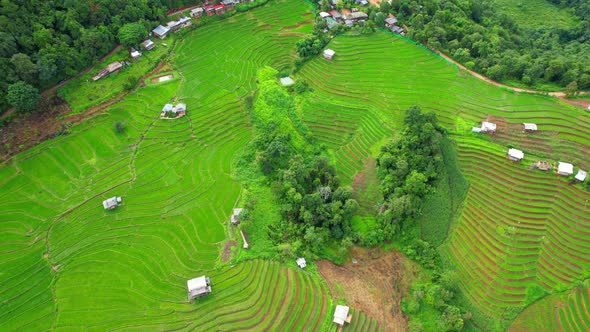 Aerial video of drones flying over rice terraces