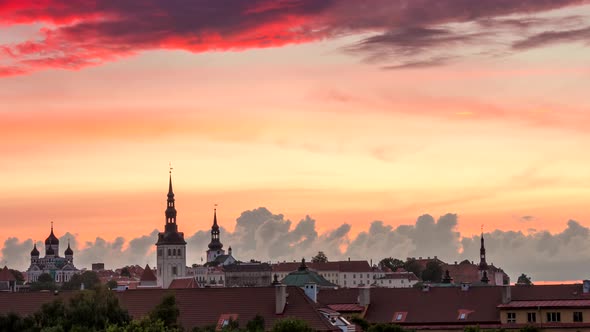 Tallinn, Estonia, The Roofs of the Old City at Sunset, Time Lapse