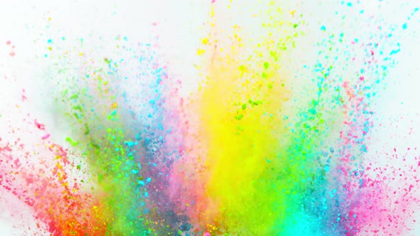 Super Slowmotion Shot of Color Powder Explosion Isolated on White Background