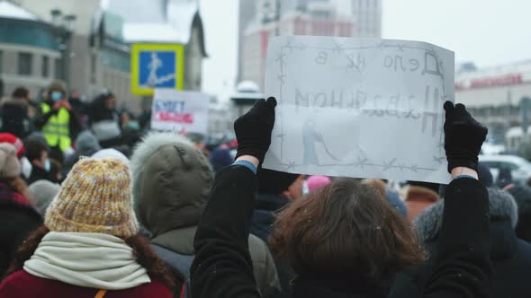 Opposition Political Activists with Placards and Posters on Streets of Moscow