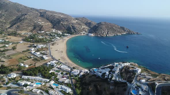 Mylopotas on the island of Ios in the Cyclades in Greece seen from the sky