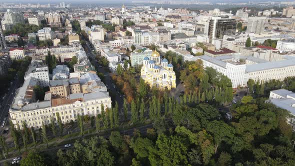 Cityscape of Kyiv, Ukraine. Aerial View, Slow Motion
