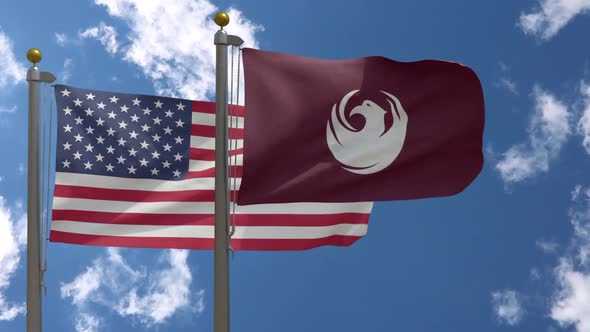 Usa Flag Vs Phoenix City Flag Arizona  On Flagpole