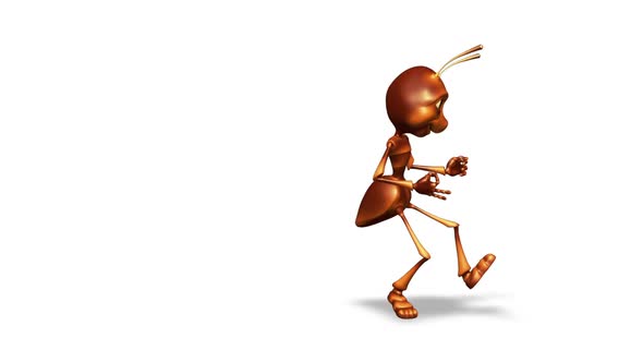 Cartoon 3D Ant Dance  Looped on White Background