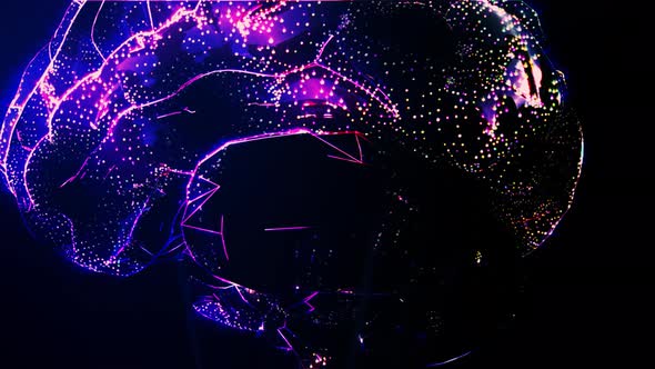 Light glow electric spark on brain with camera ramp speed.