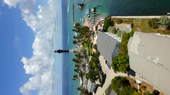 Hillsboro Inlet Lighthouse. 4k Vertical Aerial Drone Video