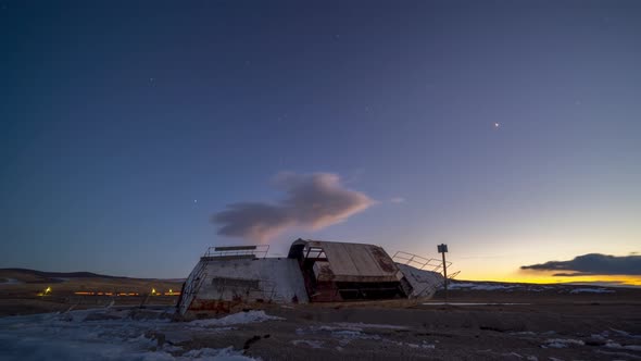 Timelapse of the Starry Sky Over the Frozen Lake Baikal.