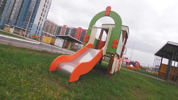 Train Shaped Attraction with Slide at Kindergarten Ground