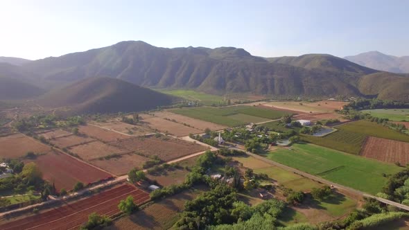 Aerial travel drone view of Oudtshoorn, Western Cape, South Africa.