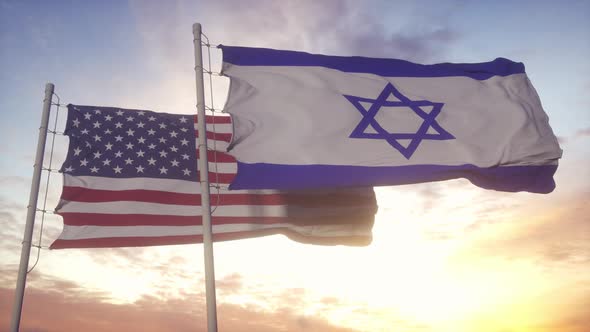 Israel and United States Flag on Flagpole