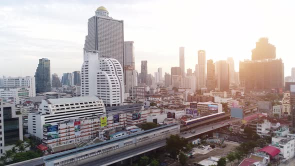 4k Aerial city view of Bangkok downtown, Flying over Bangkok, Thailand.