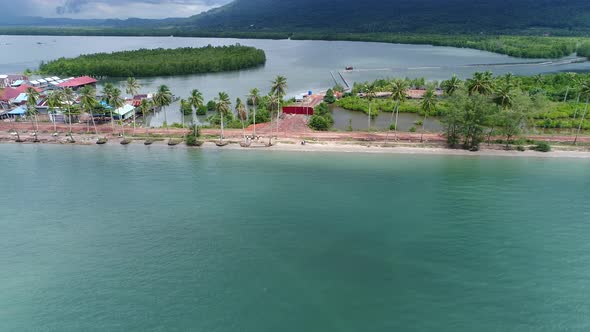 Fishing village near Sihanoukville in Cambodia seen from the sky