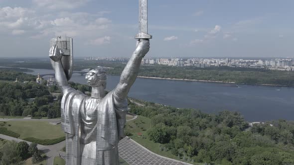 Kyiv, Ukraine: Aerial View of the Motherland Monument. Flat, Gray