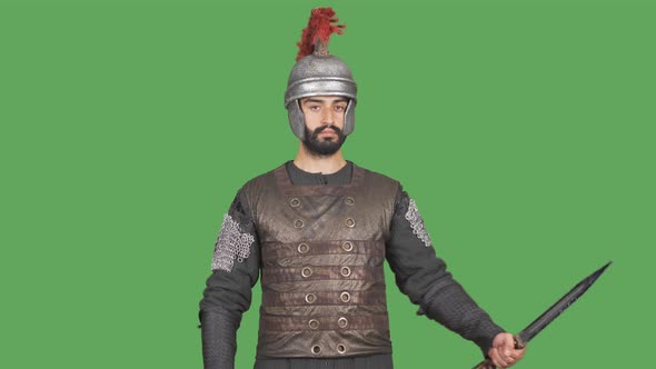 Roman Warrior. Historical video. Green Screen Video.