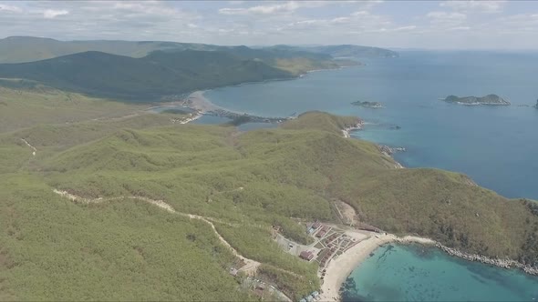 Aerial Shot of Exotic Tropical Ocean Coast on Sunny Day