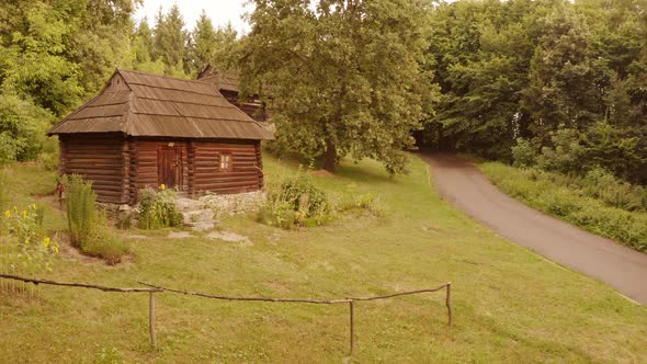 Old Ancient Wooden Hut and Trail