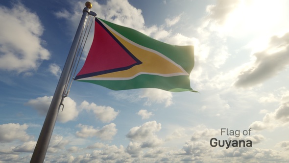 Guyana Flag on a Flagpole