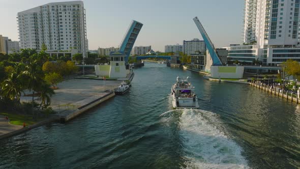 Luxury Boat on Cruise Through City