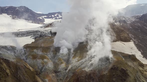 Aerial View of Fumaroles in Crater of Mutnovsky Volcano