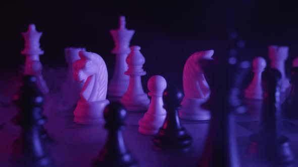 Chess pieces on a chessboard in a fashion style