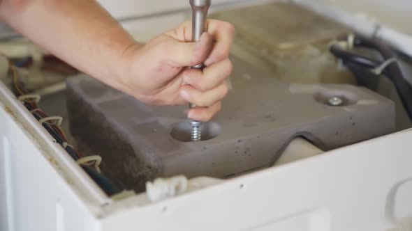 the Repairman Repairs the Washing Machine