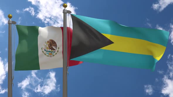 Mexico Flag Vs Bahamas Flag On Flagpole