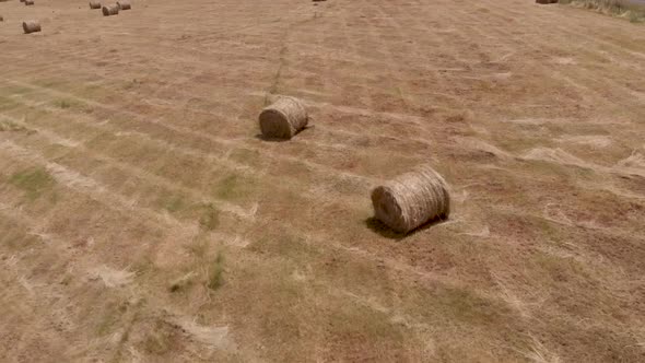 Hay bales in field drone sweep 4k