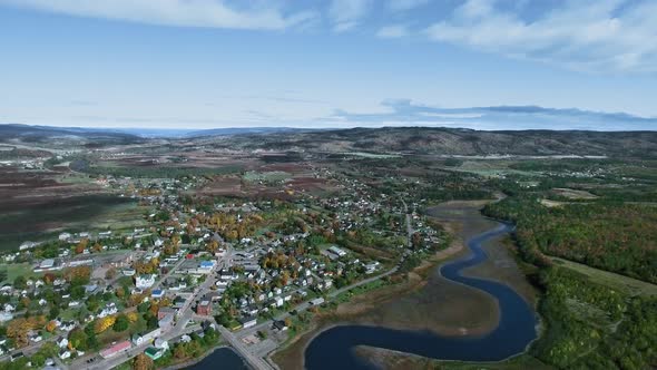 Panoramic aerial view of small town of Parrsboro, Nova Scotia, Canada