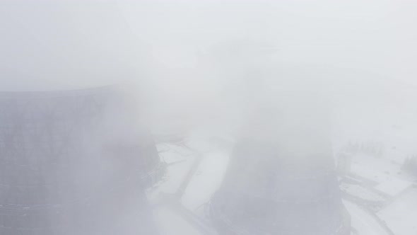 A Close Flight Over the Power Plant in Winter