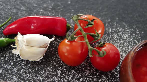 Spices and vegetable on table