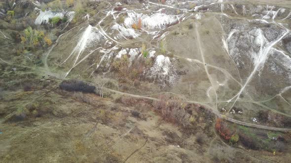 Aerial View of Chalk Mountains in Autumn Season