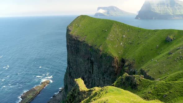 Amazing Faroese Nature Green Hills and Beautiful Rocky Cliffs and Mountains