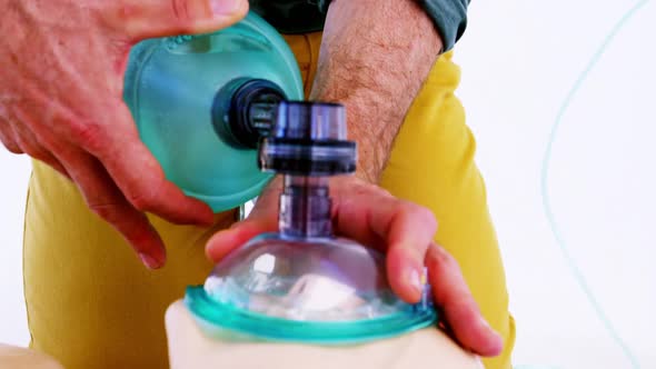 Male paramedic during cardiopulmonary resuscitation training