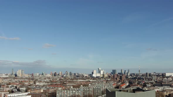 Wide shot of skyline of Rotterdam, the Netherlands on a sunny day