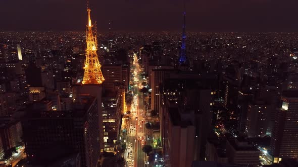 Night scape downtown Sao Paulo Brazil. Night city landscape of downtown district