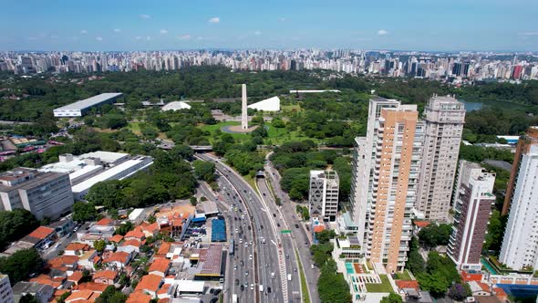 Cityscape of Sao Paulo Brazil. Stunning landscape of Ibirapuera park.