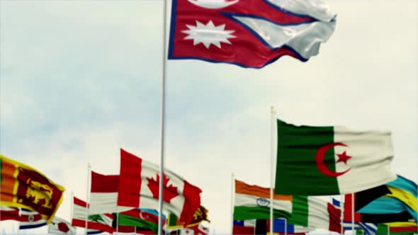 Nepal Flag With World Globe Flags Morning Shot