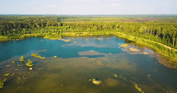 Lake Dontso in Leningrad Region Saint Petersburg Russia Aerial Footage of a Beautiful Northern