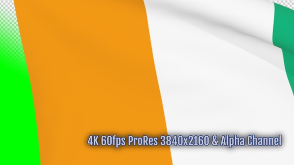 Ivory Coast waving flag transition 4k and 1080 HD footage with alpha channel