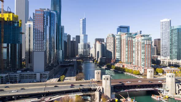 Aerial View of Chicago Cityscape and Chicago River