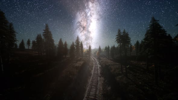 The Milky Way Above the Railway and Forest alt