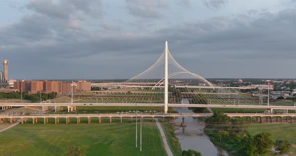 Drone view of the Margaret Hunt Hill Bridge in Dallas, Texas