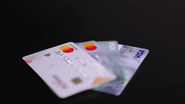 Credit card for cashless payments. Electronic money and financial safety concept