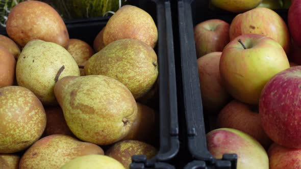 Closeup of Fresh Fruit in Boxes at the Grocery Store