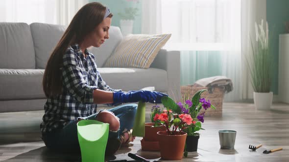 Woman Is Spraying Water On Flowers